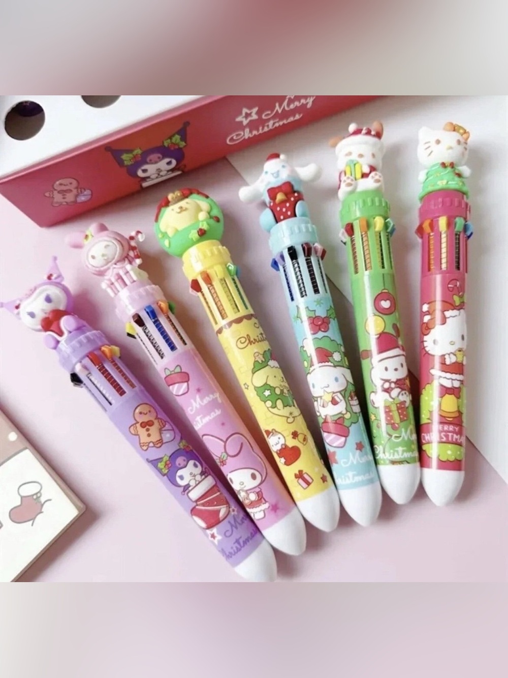 Set Of 6 Ballpoint 10-color Cartoon Christmas Pens NEW!